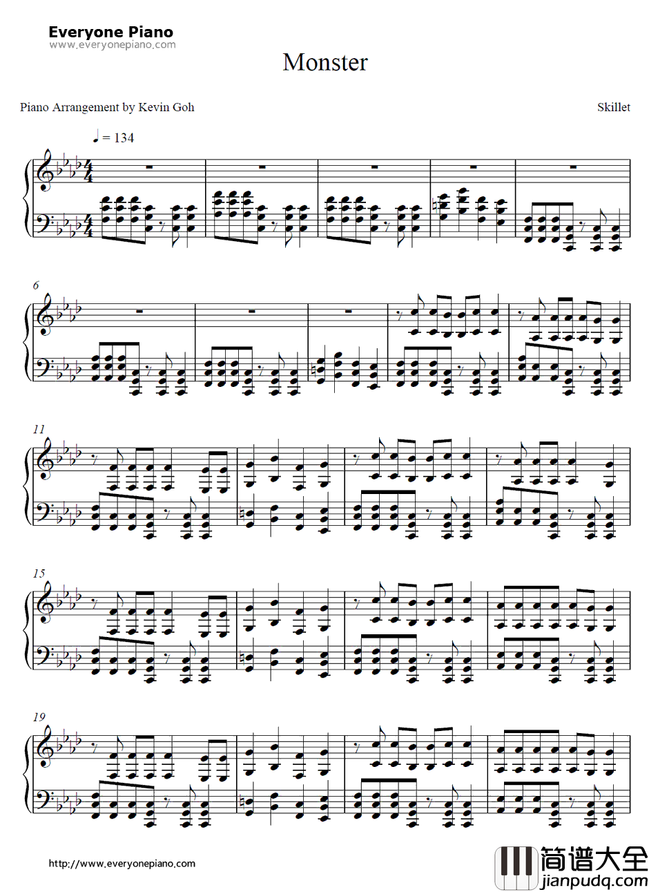 Monster钢琴谱_Skillet