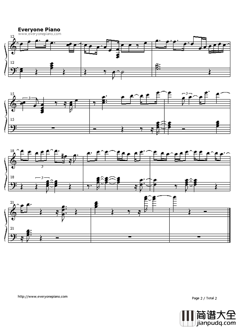 爱のテーマ钢琴谱_伊田恵美_最终幻想IVOST