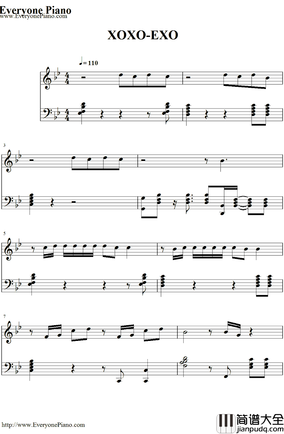 XOXO钢琴谱_EXO
