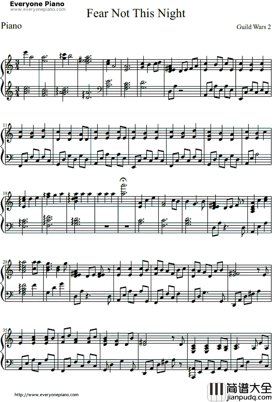 Fear_Not_This_Night钢琴谱_吉克隽逸_无惧此夜_激战2主题曲
