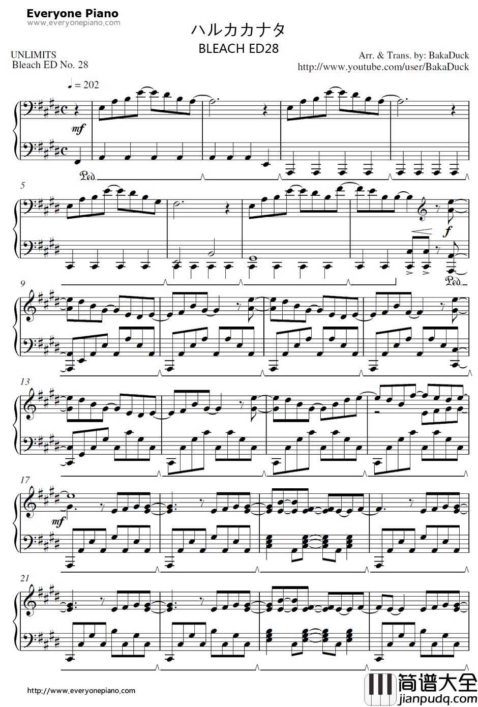 ハルカカナタ钢琴谱_UNLIMITS_死神ED28