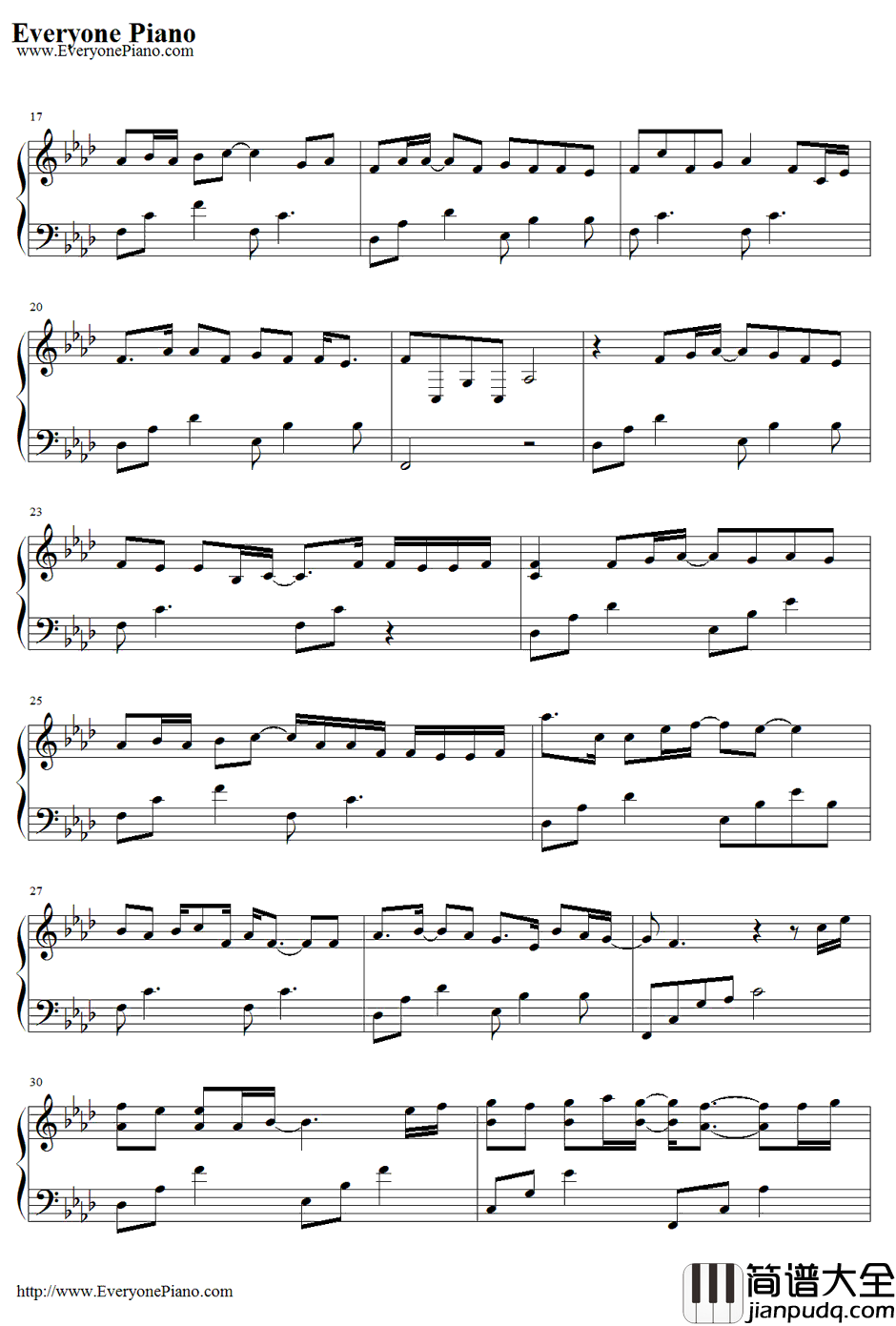 听钢琴谱_张杰_美人制造插曲