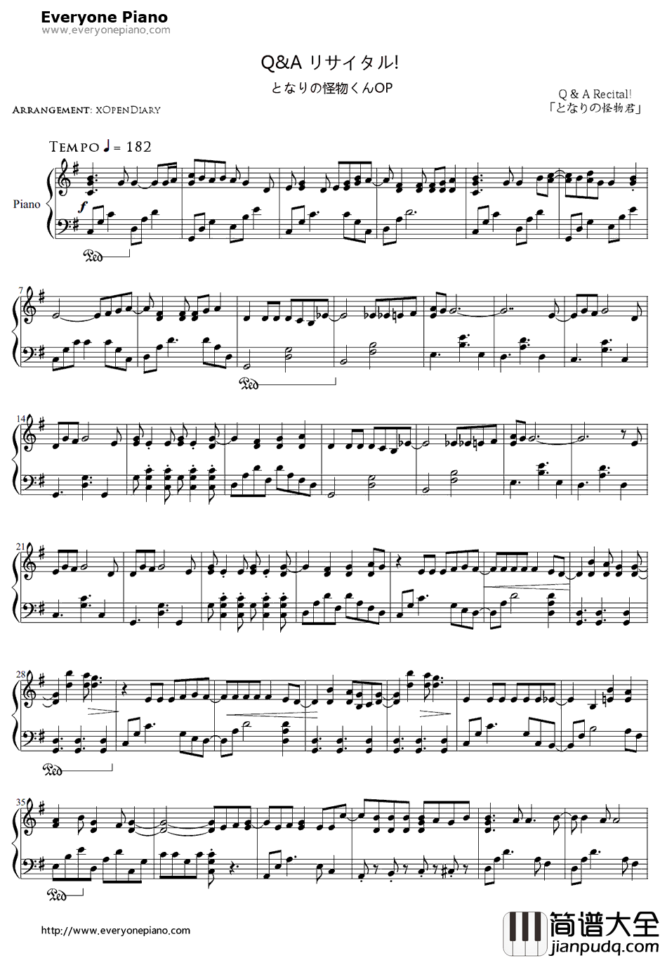 Q&Aリサイタル钢琴谱_户松遥_邻座的怪同学OP