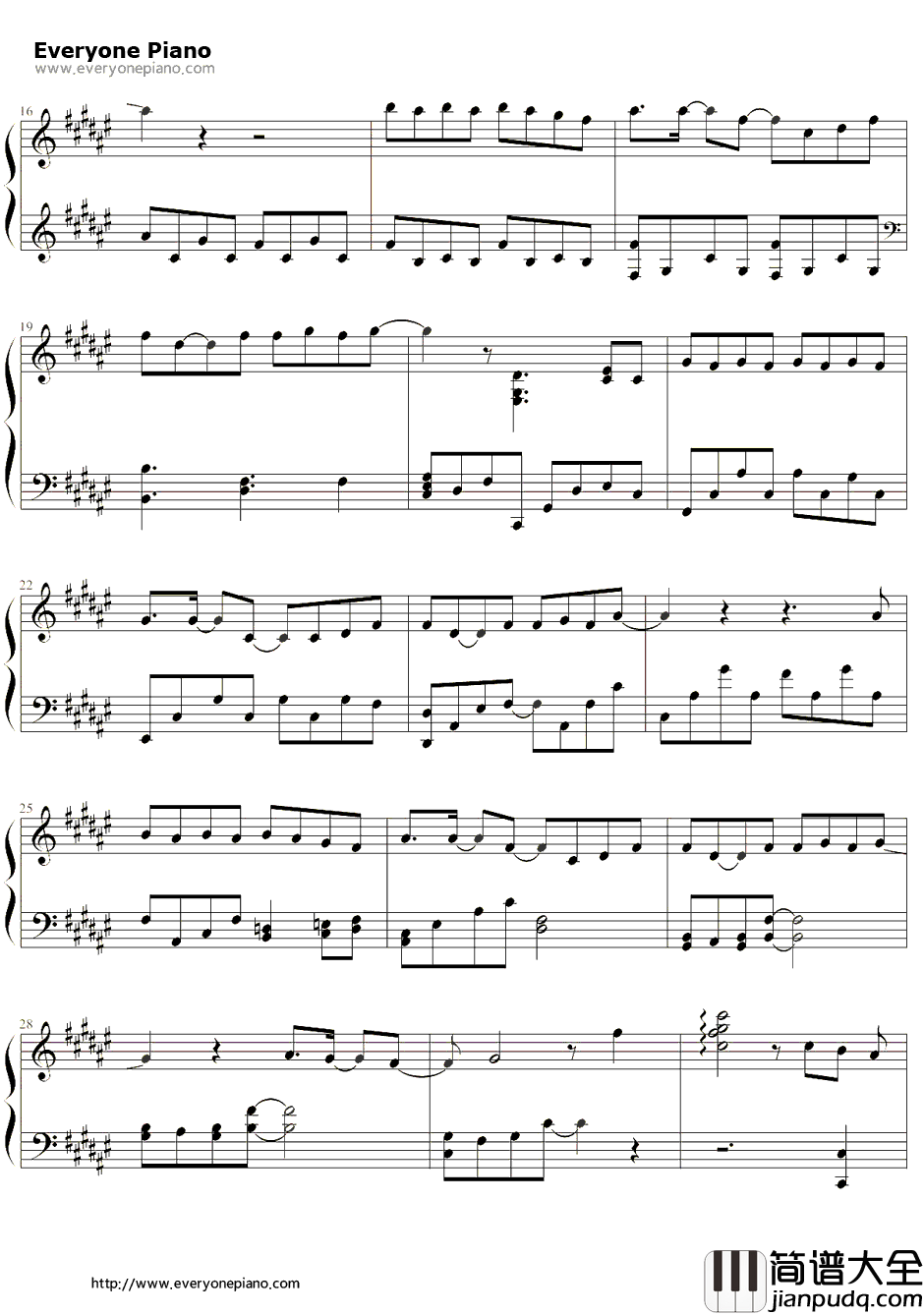 好好过钢琴谱_胡歌_风中奇缘插曲