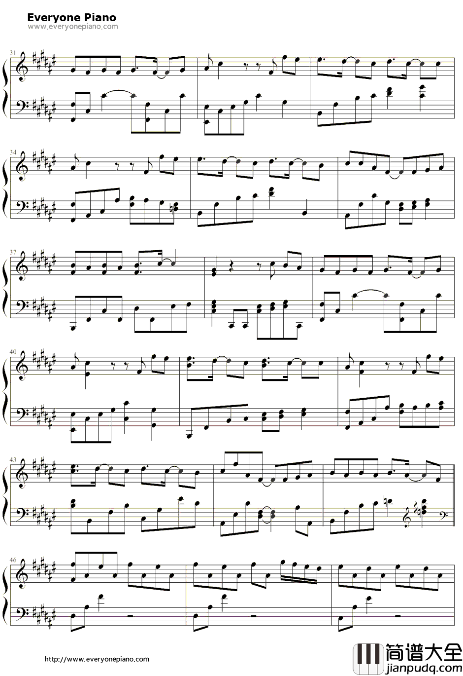 好好过钢琴谱_胡歌_风中奇缘插曲