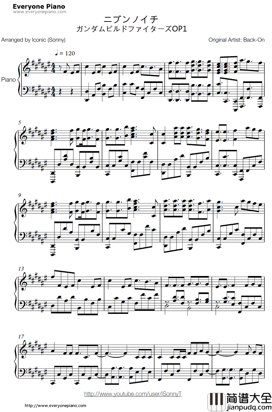 ニブンノイチ钢琴谱_BACK_ON_敢达创战者OP1