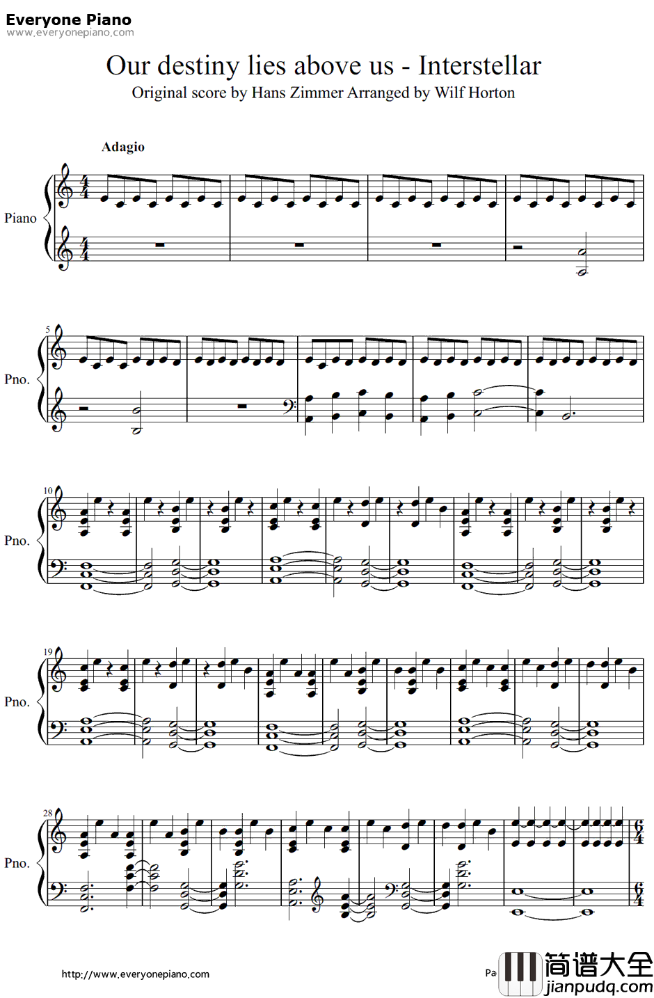 Our_Destiny_Lies_AboveUs钢琴谱_HansZimmer_星际穿越OST