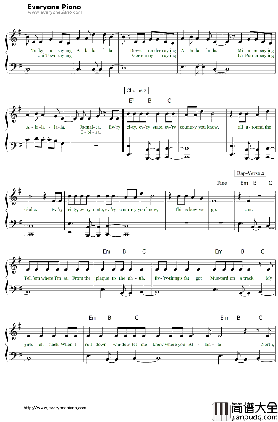 L.A.Love(LaLa)钢琴谱_Fergie