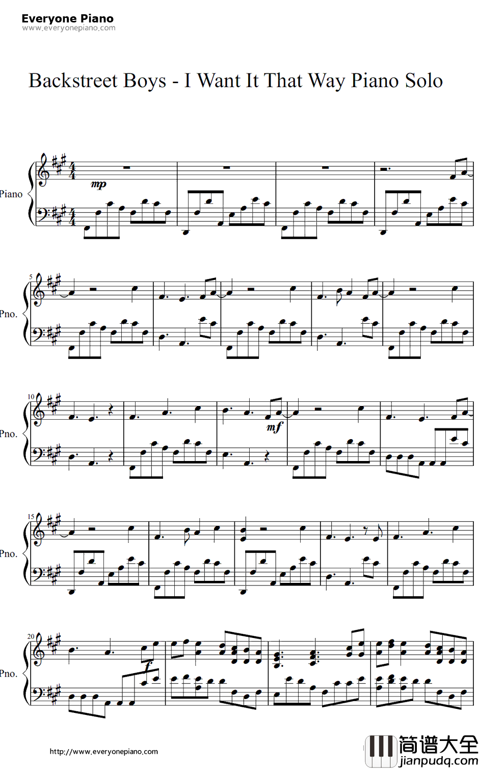I_Want_It_That_Way钢琴谱_BackstreetBoys后街男孩