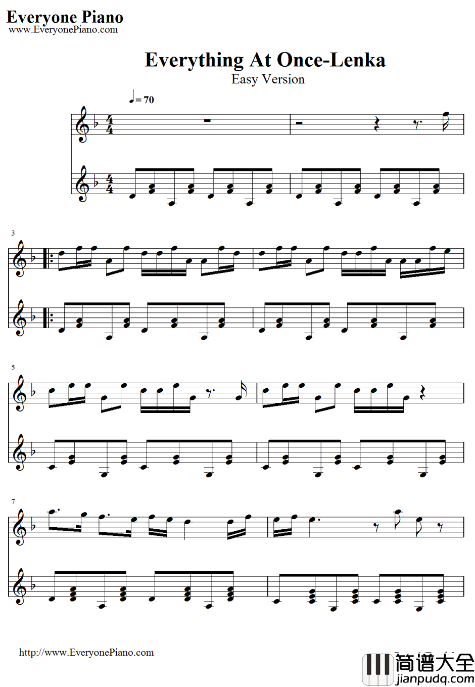 Everything_At_Once钢琴谱_Lenka_简单版