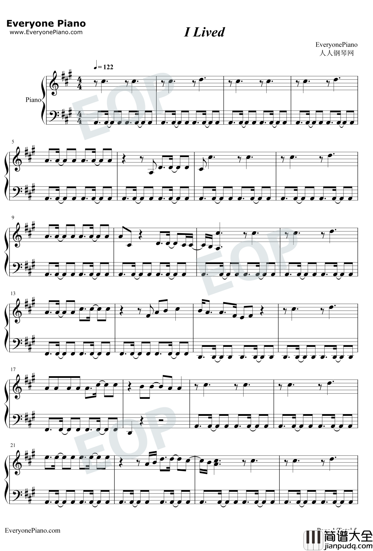 I_Lived钢琴谱_OneRepublic