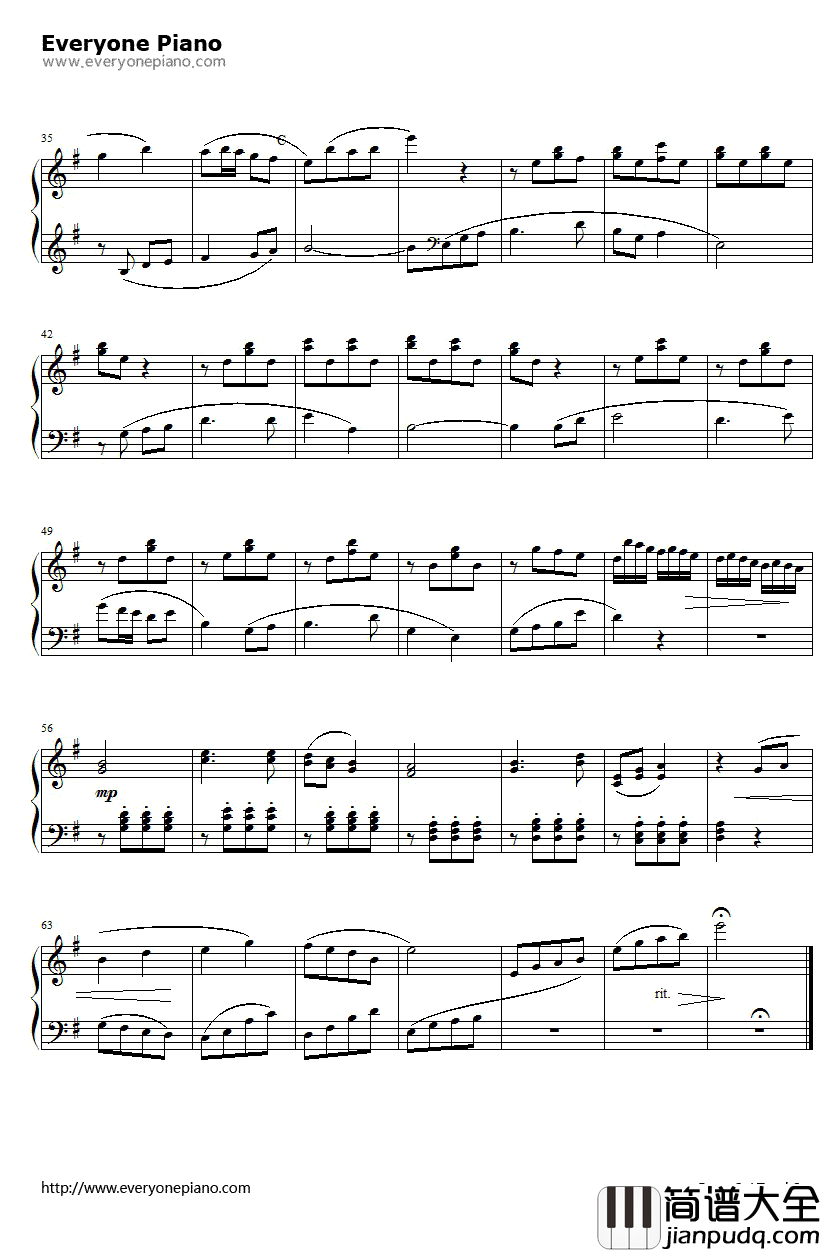 让我们荡起双桨钢琴谱_刘炽