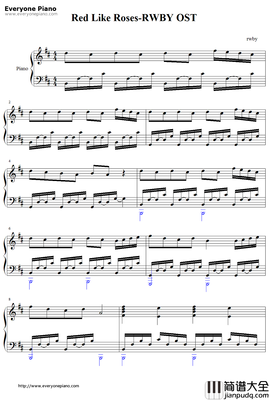 Red_Like_Roses钢琴谱_CaseyLeeWilliams_RWBY主题曲
