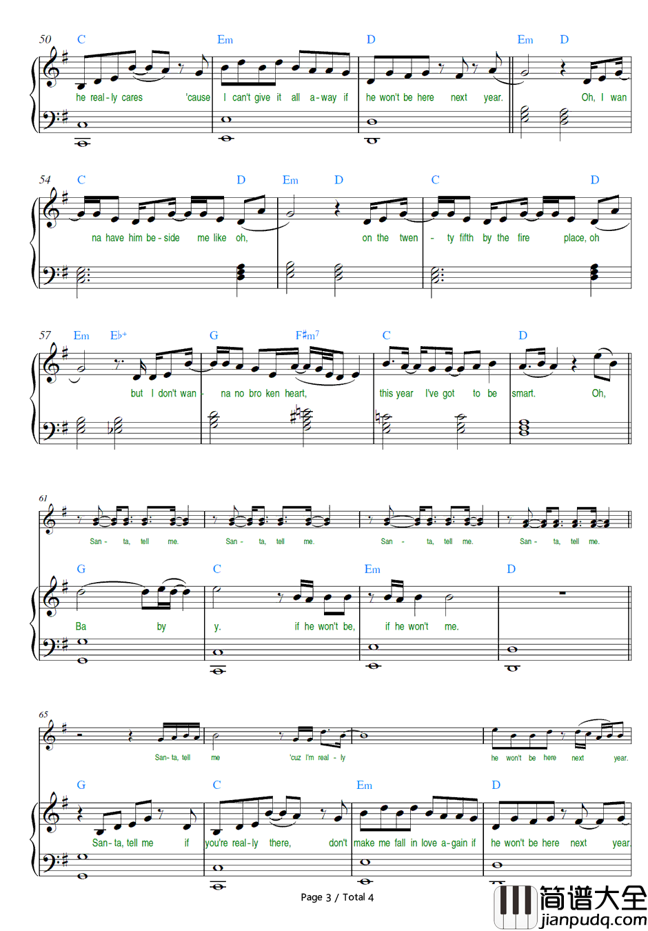 Santa_Tell_Me钢琴谱_ArianaGrande