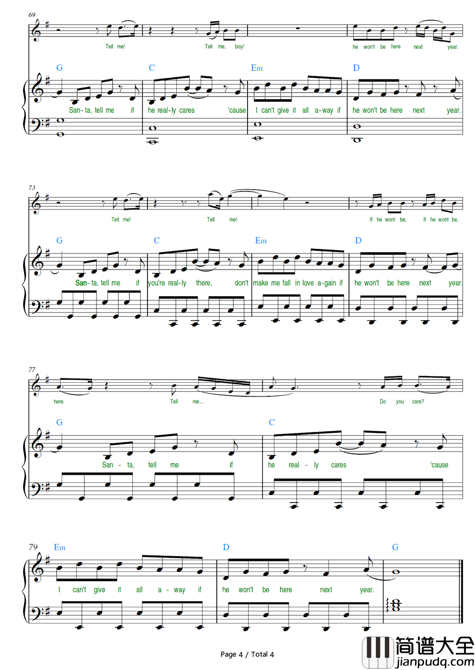 Santa_Tell_Me钢琴谱_ArianaGrande