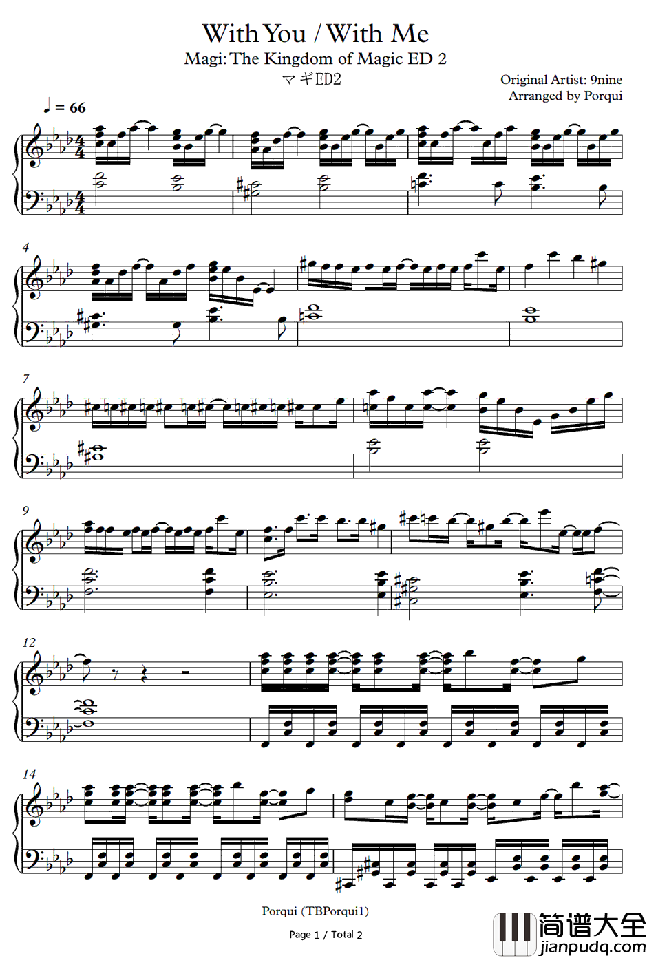 With_You_With_Me钢琴谱_9nine_魔笛MAGIED2