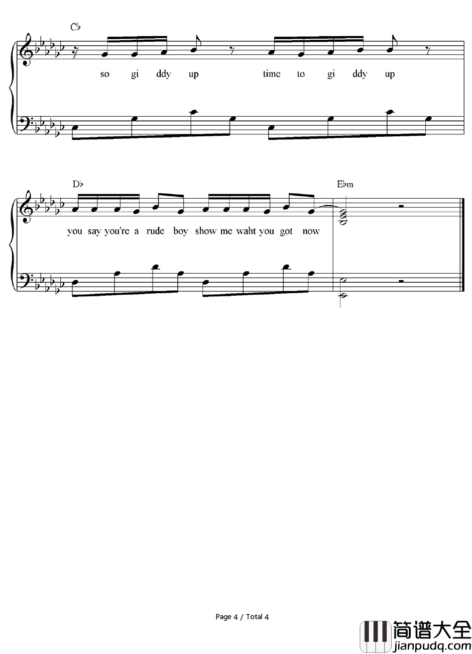 Rude_Boy钢琴谱_Rihanna