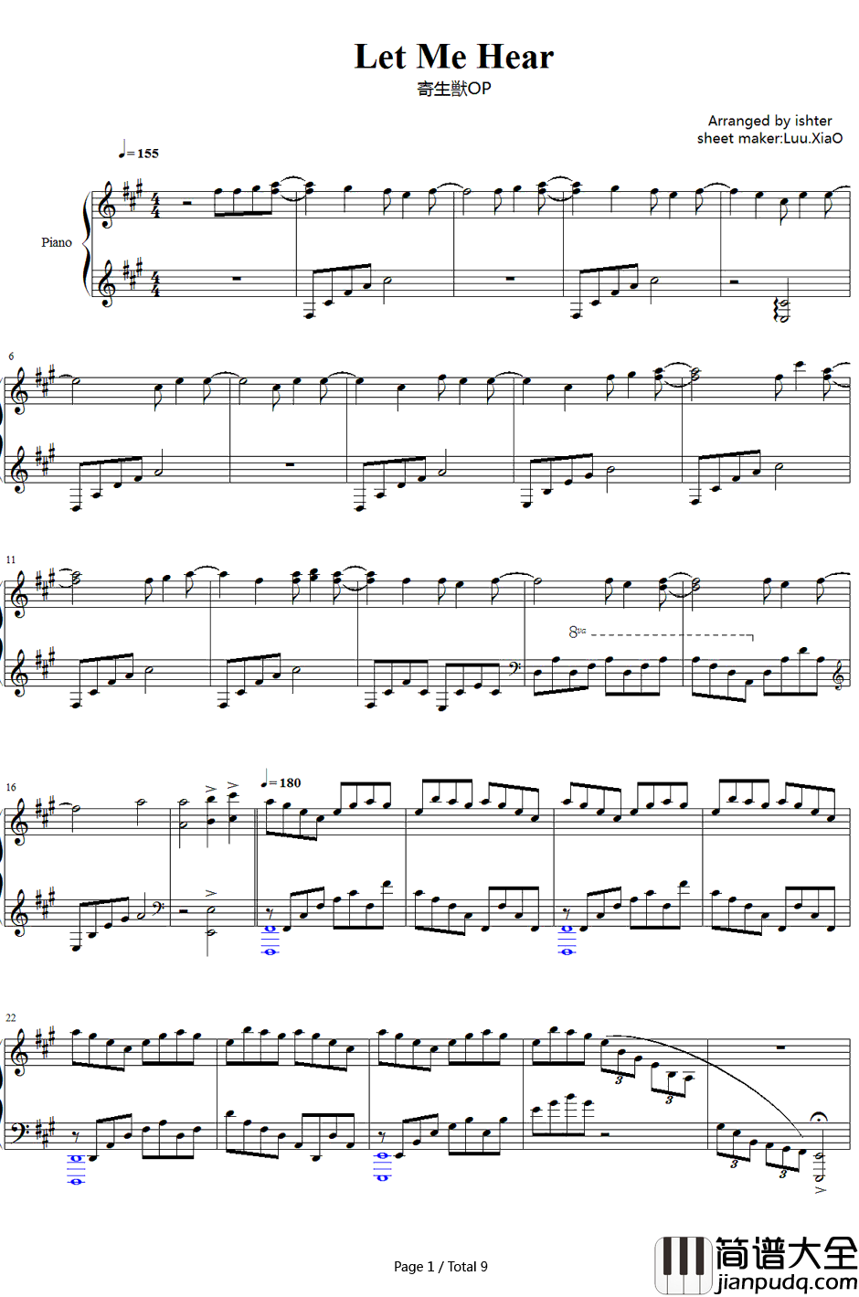 Let_Me_Hear钢琴谱_FearandloathinginLasVegas_寄生兽生命的准则OP