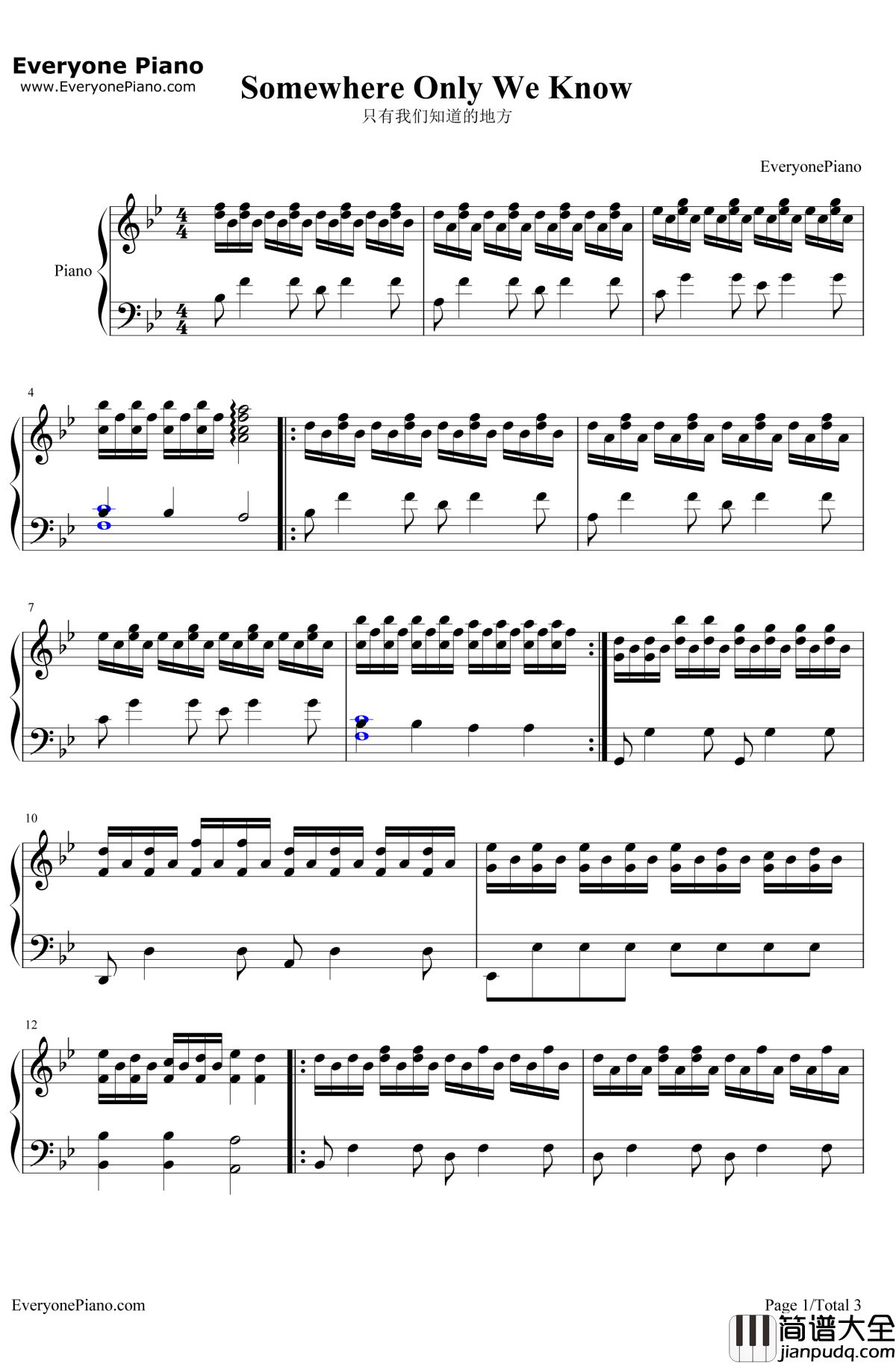 Some_where_Only_We_Know钢琴谱_LilyAllen_SomewhereOnlyWeKnow