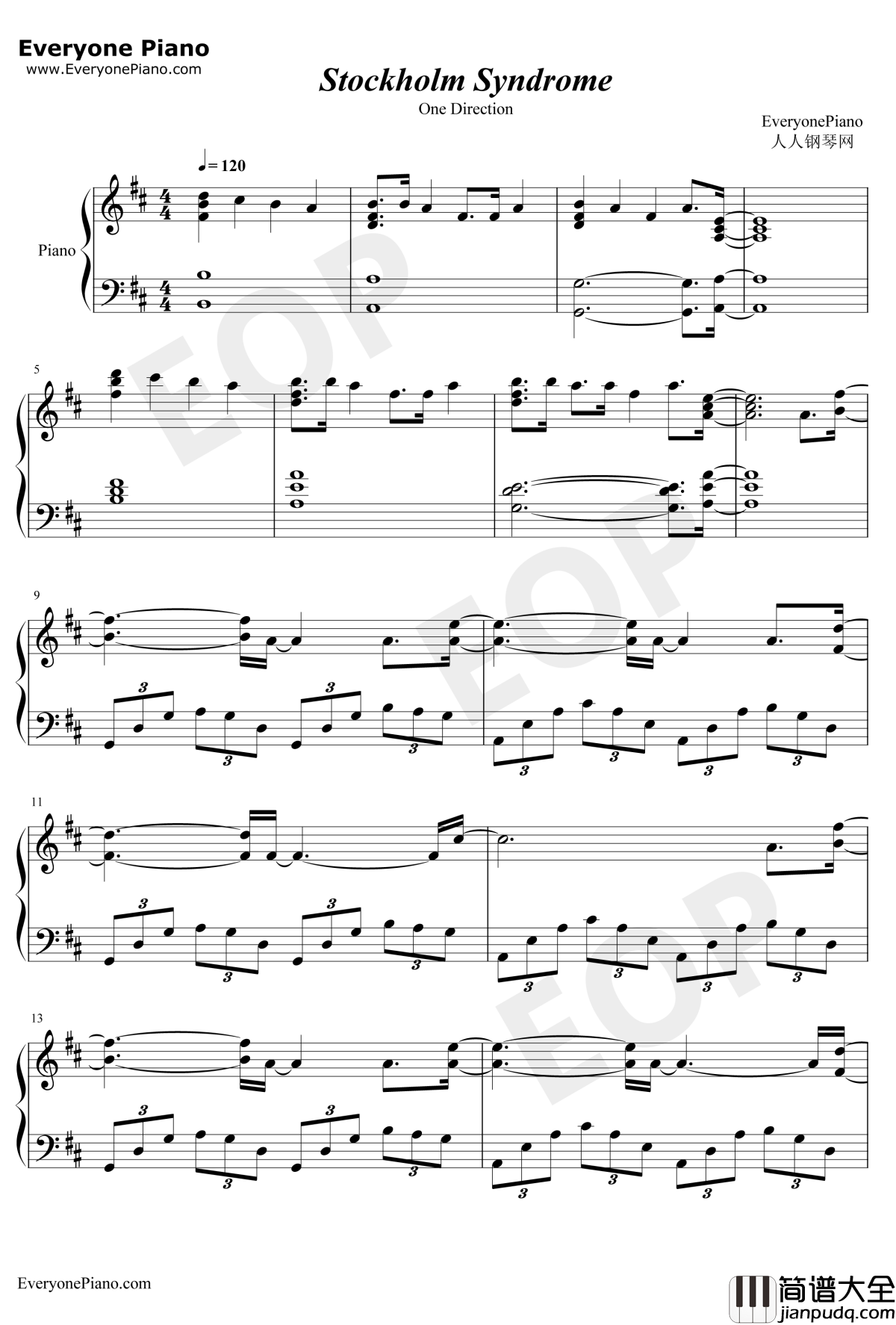 Stockholm_Syndrome钢琴谱_OneDirection