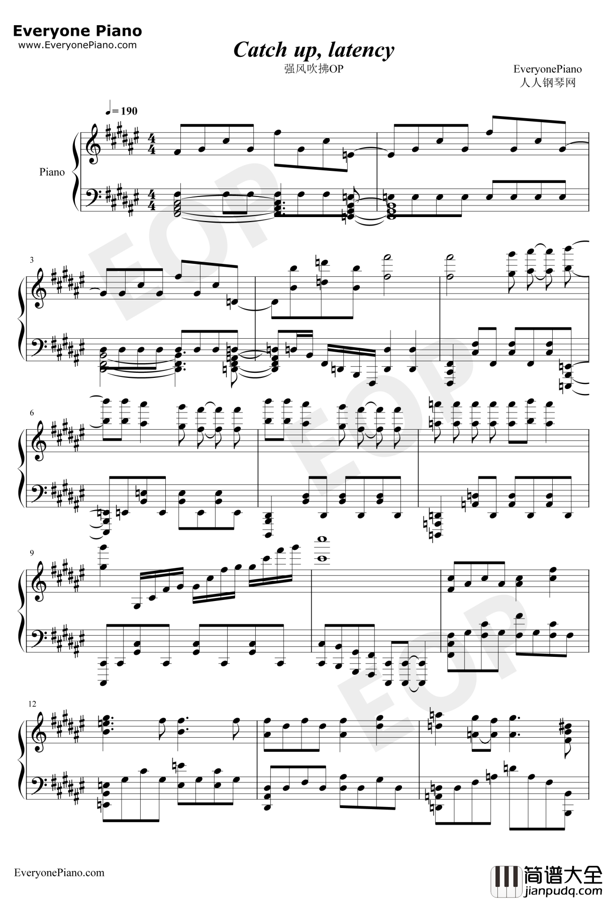 Catch_up_latency钢琴谱_UNISON_SQUARE_GARDEN_强风吹拂OP