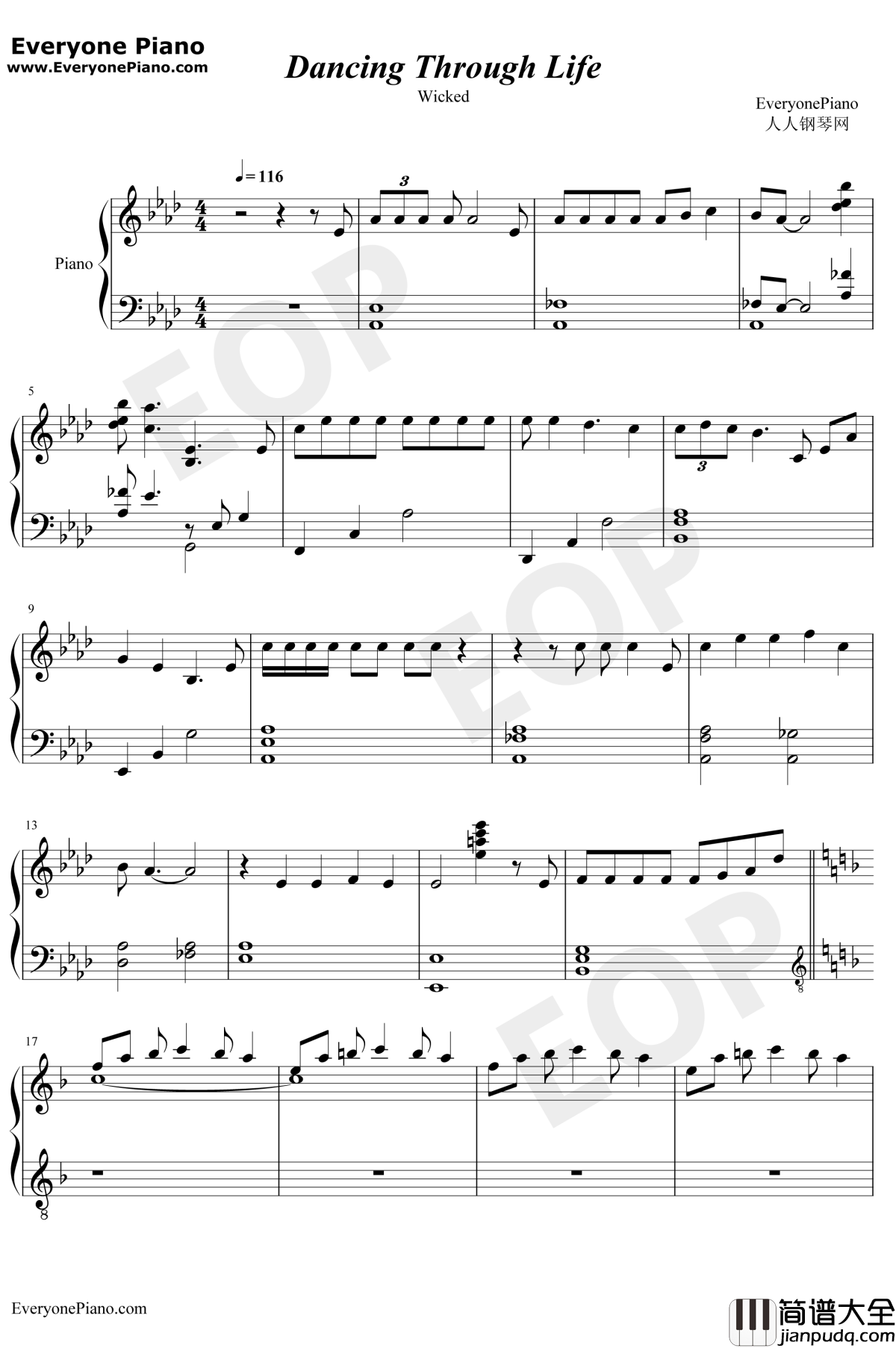 Dancing_Through_Life钢琴谱_MichelleFederer_魔法坏女巫插曲