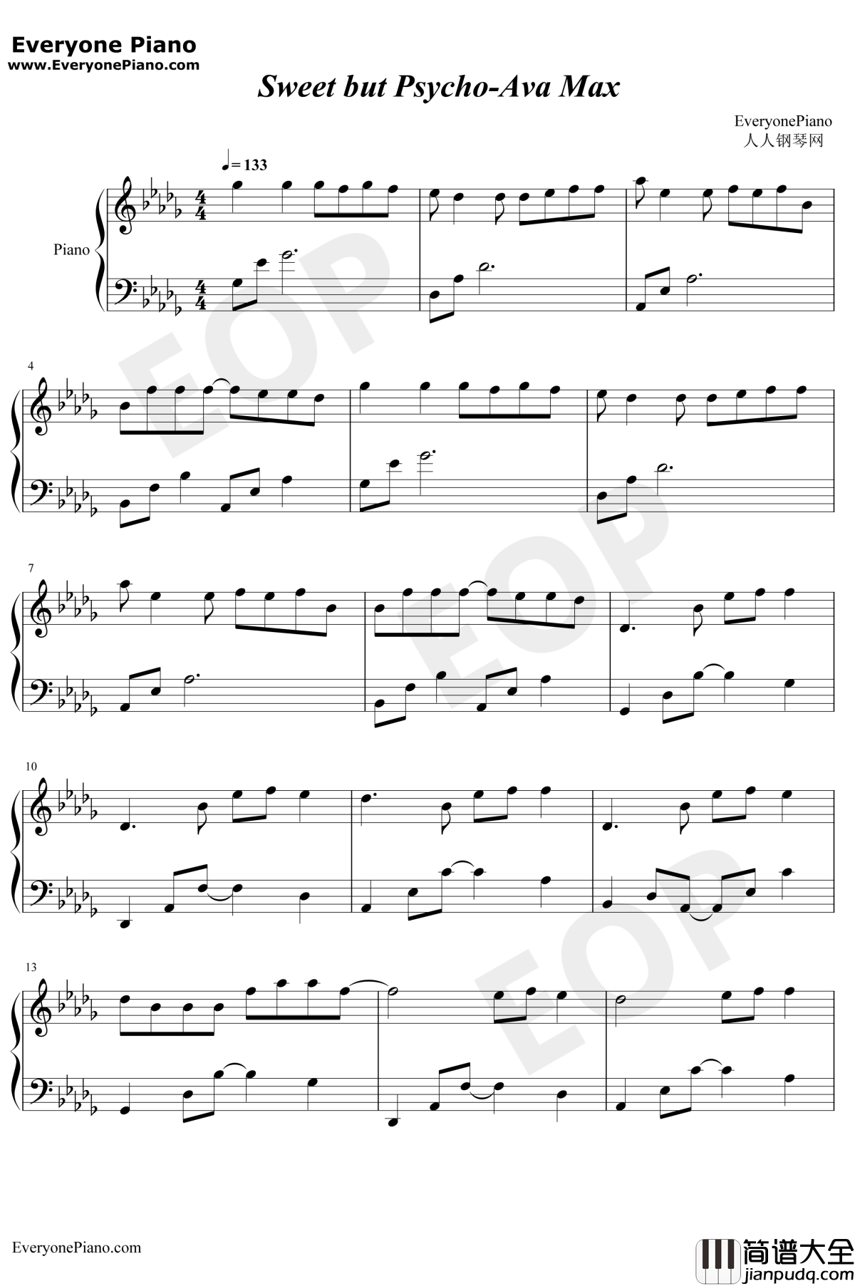 Sweet_but_Psycho钢琴谱_AvaMax