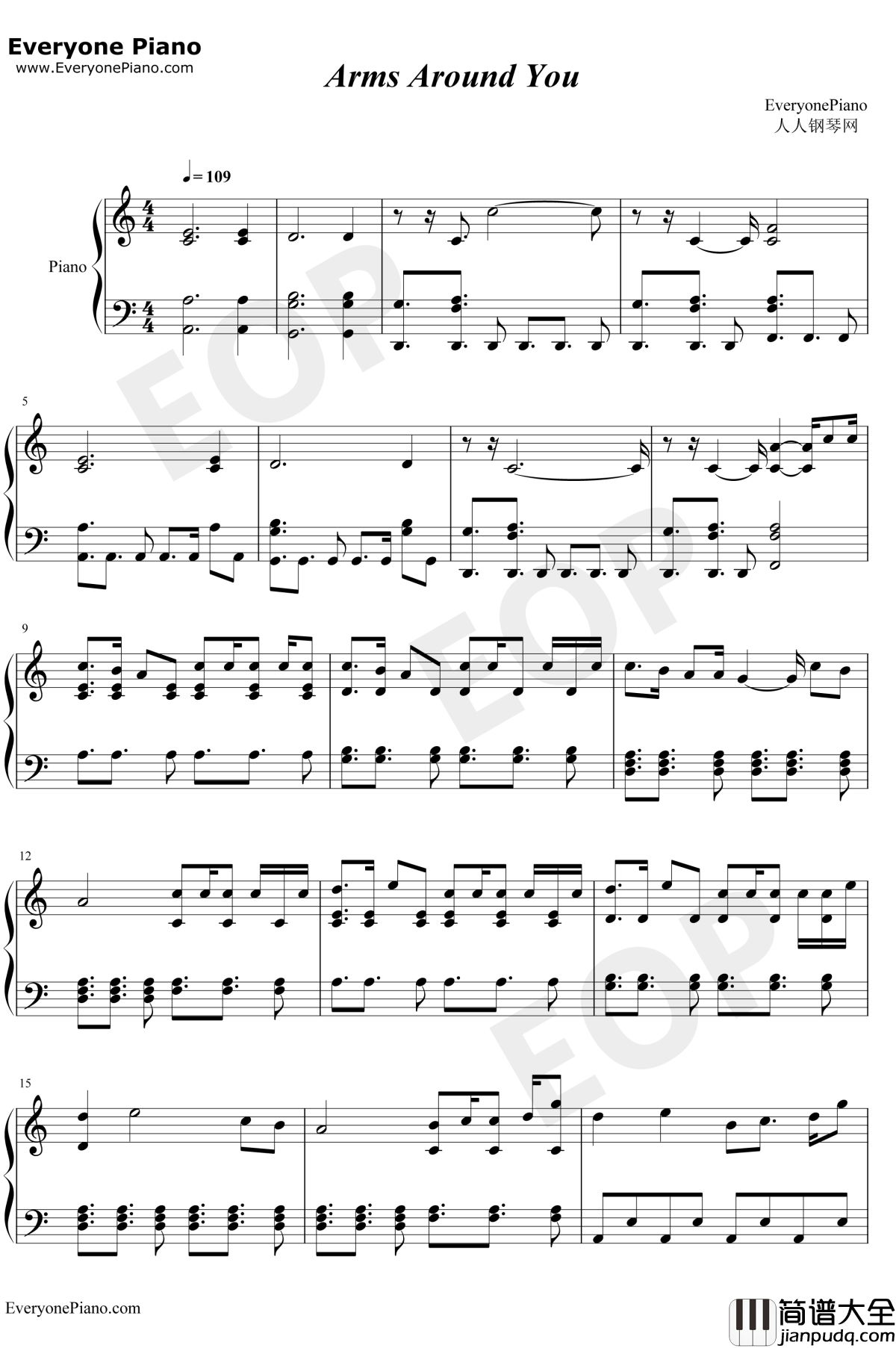 Arms_Around_You钢琴谱_XXXTentacionLilPumpMalumaSwaeLee_ArmsAroundYou