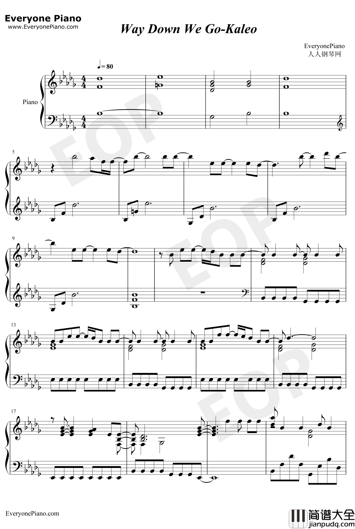Way_Down_We_Go钢琴谱_Kaleo