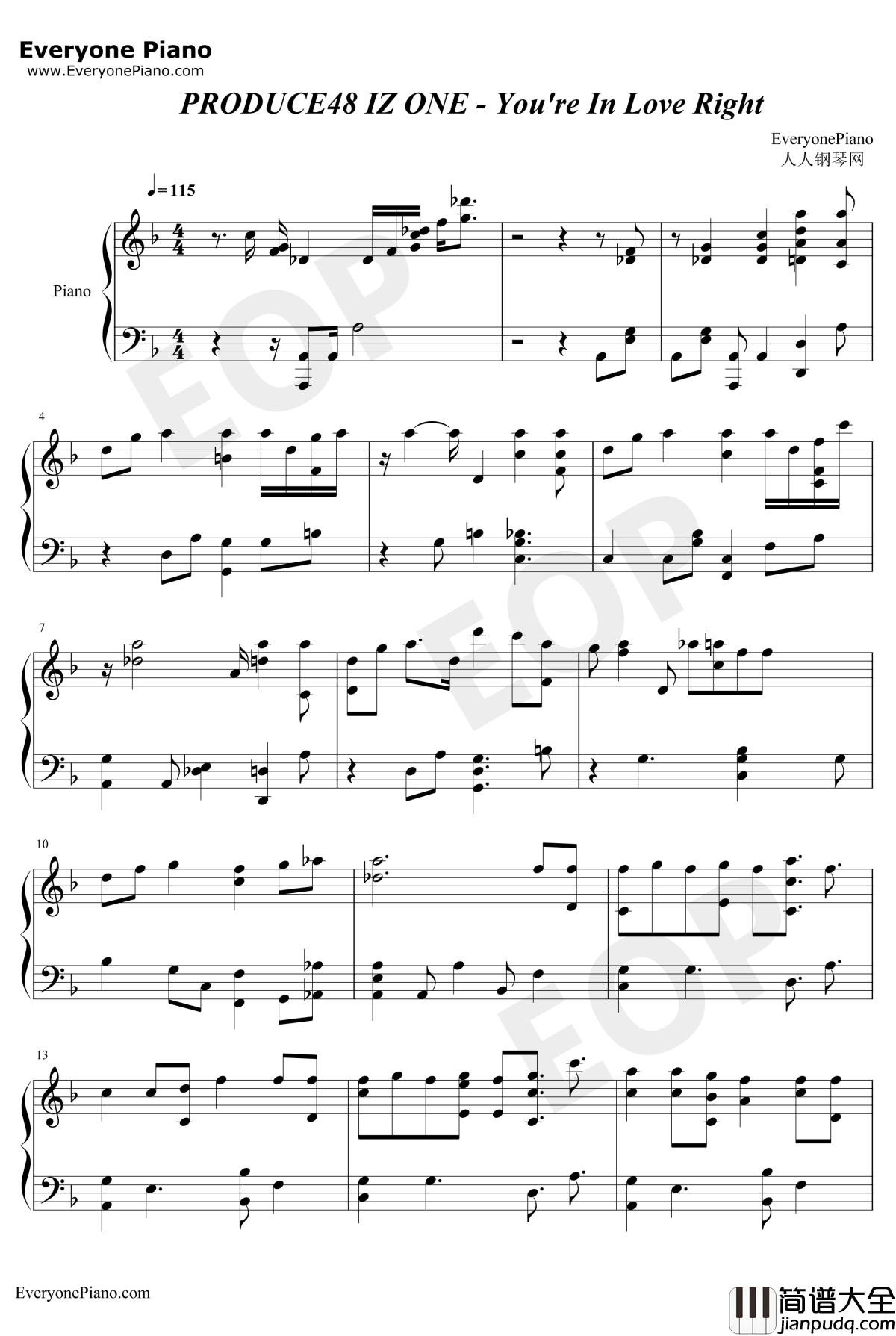 You're_in_Love_Right钢琴谱_Produce48IZONE