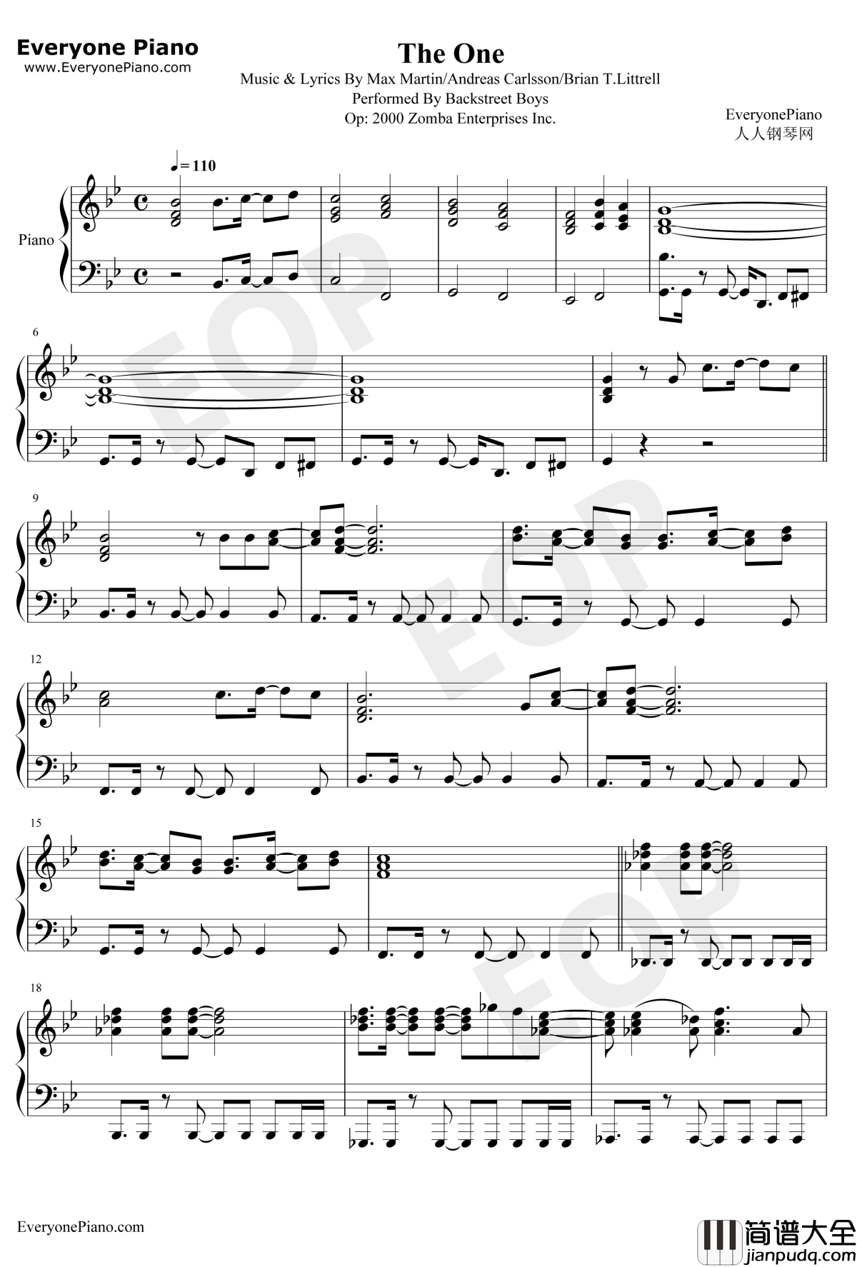 The_One钢琴谱_Backstreet_Boys