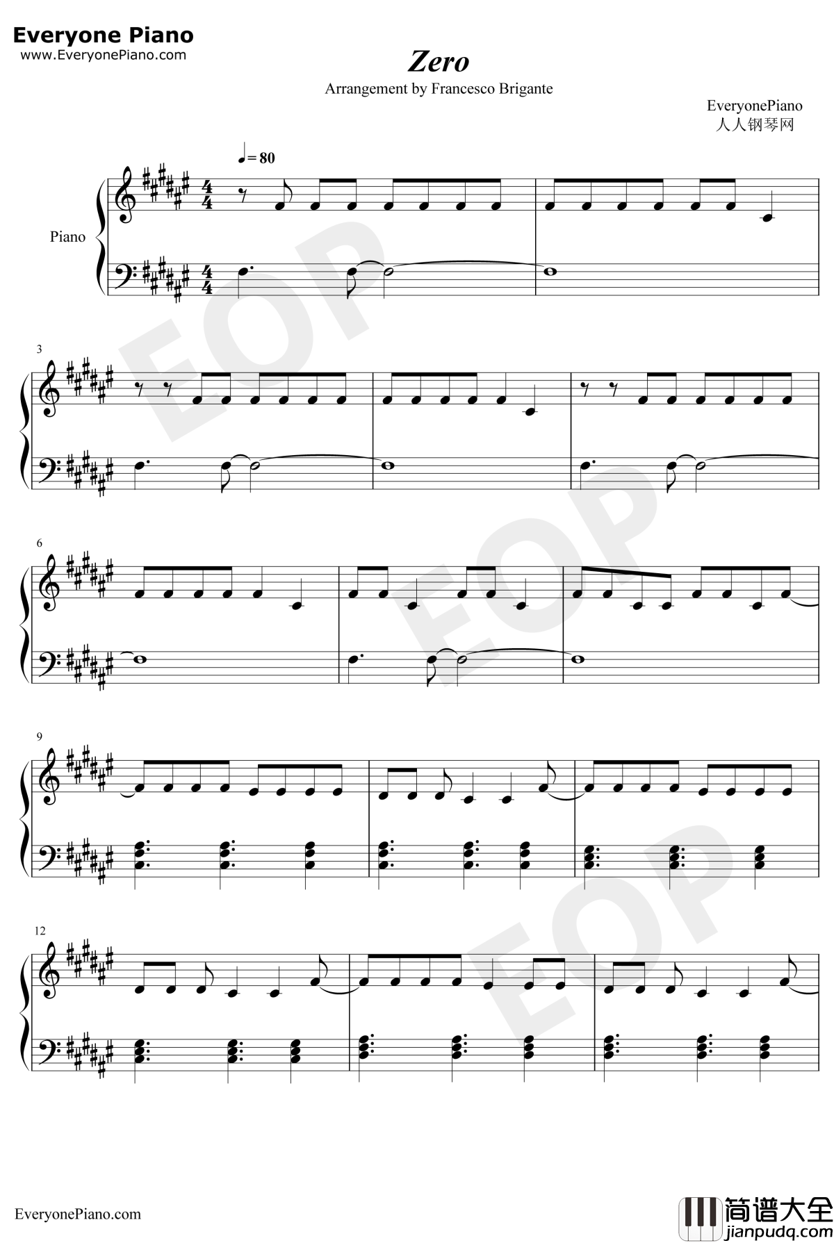 Zero钢琴谱_ImagineDragons_无敌破坏王2大闹互联网OST