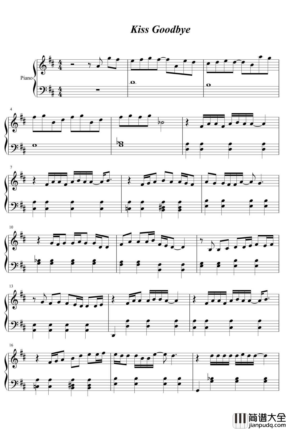 Kiss_Goodbye钢琴谱_王力宏_我们的爱情故事结局了