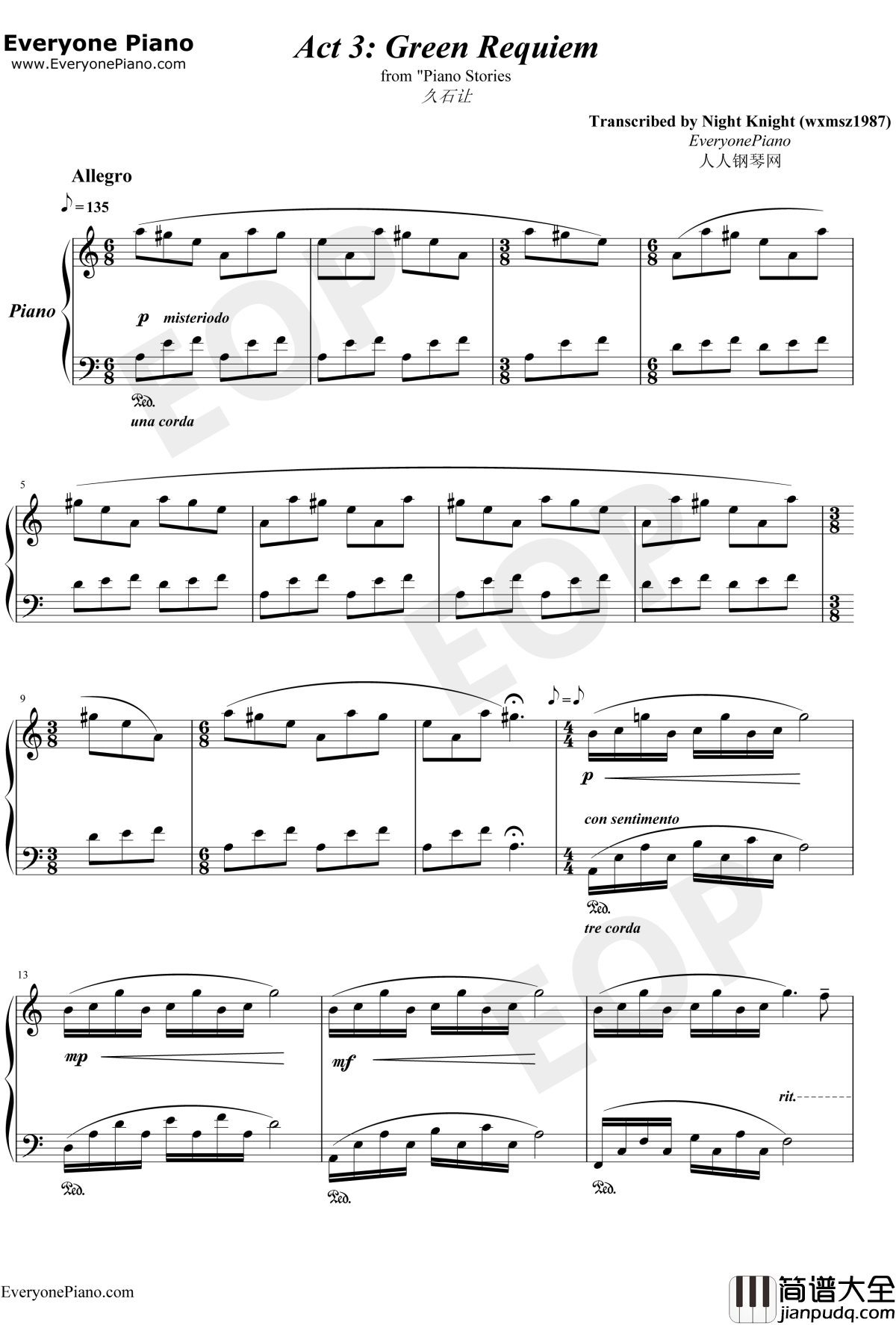 Green_Requiem钢琴谱_久石让