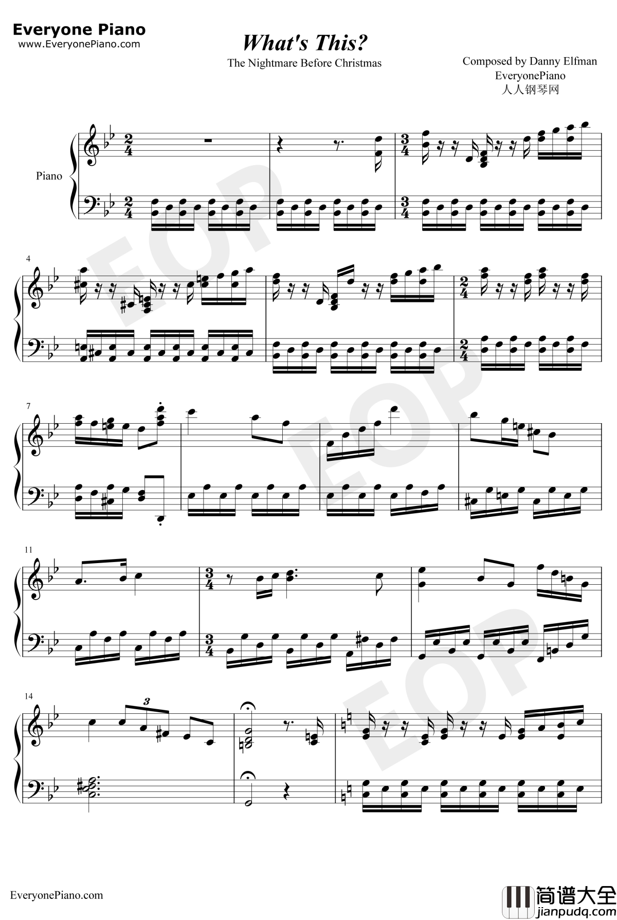 What's_This钢琴谱_DannyElfman_圣诞夜惊魂OST