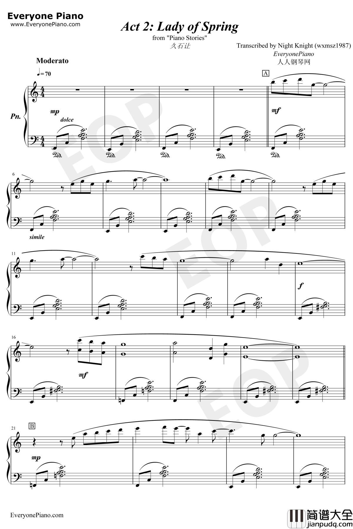 Lady_of_Spring钢琴谱_久石让