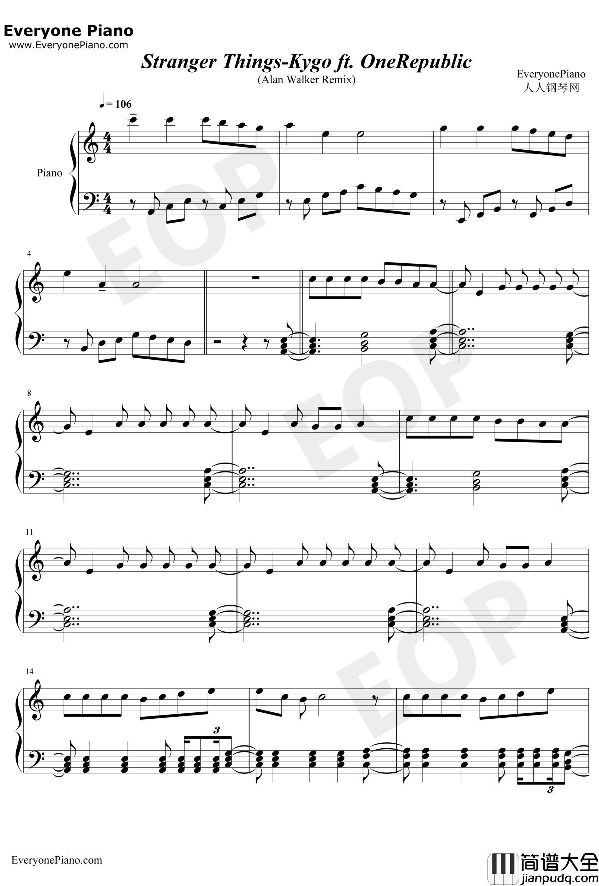 Stranger_Things钢琴谱_Kygo_One_Republic