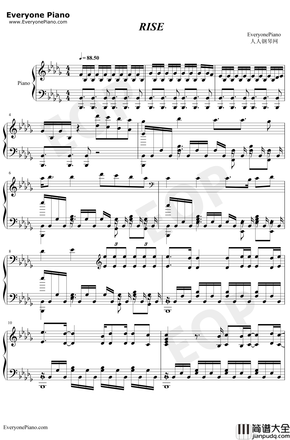 Rise钢琴谱_TheGlitchMobMakoTheWordAlive_登峰造极境_2018英雄联盟世界大赛主题曲