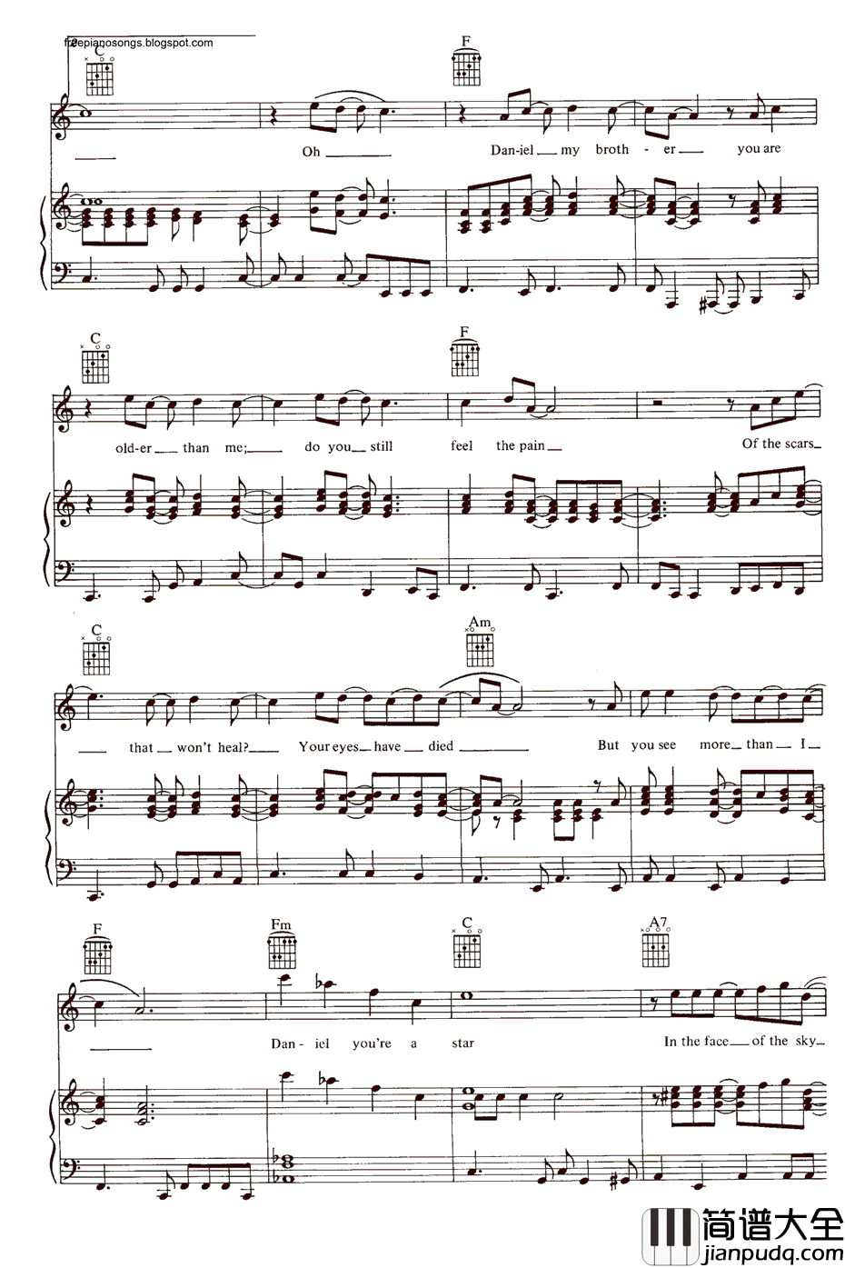 Daniel钢琴谱_EltonJohn