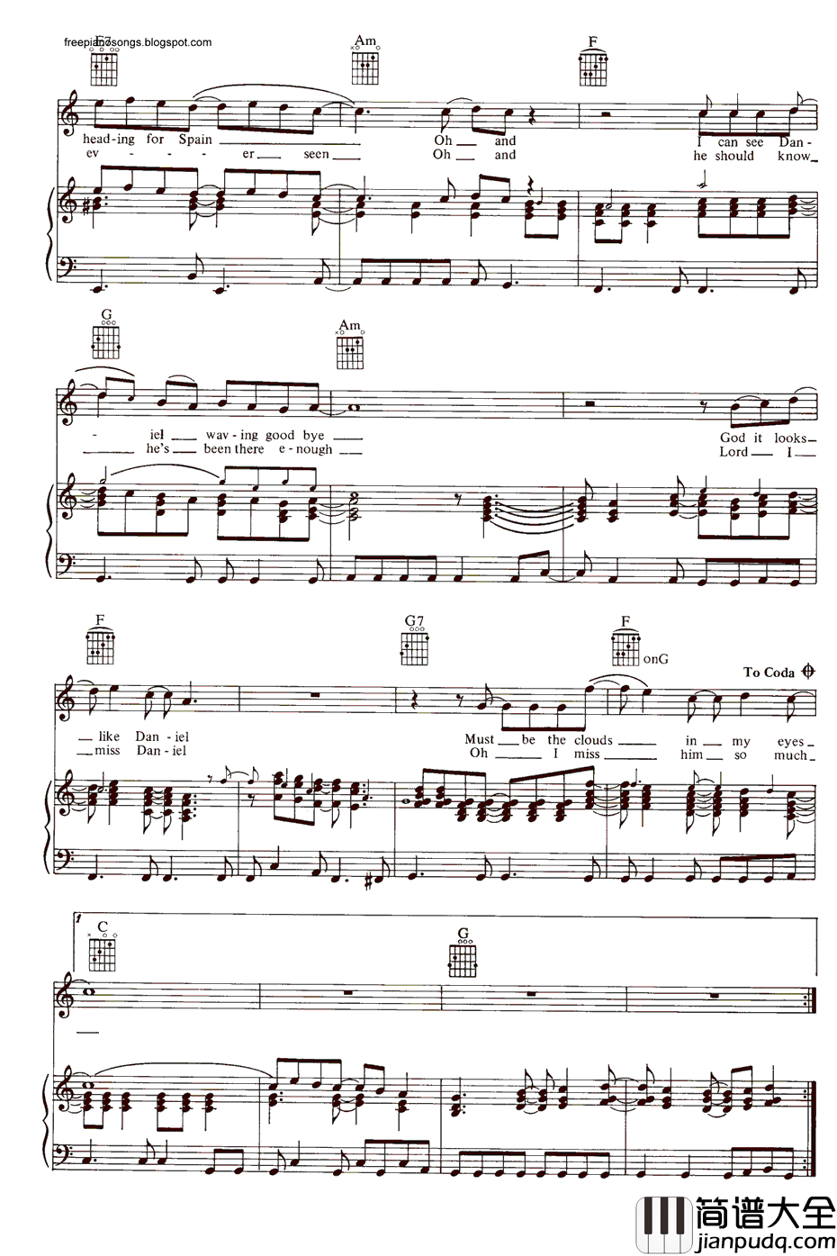 Daniel钢琴谱_EltonJohn