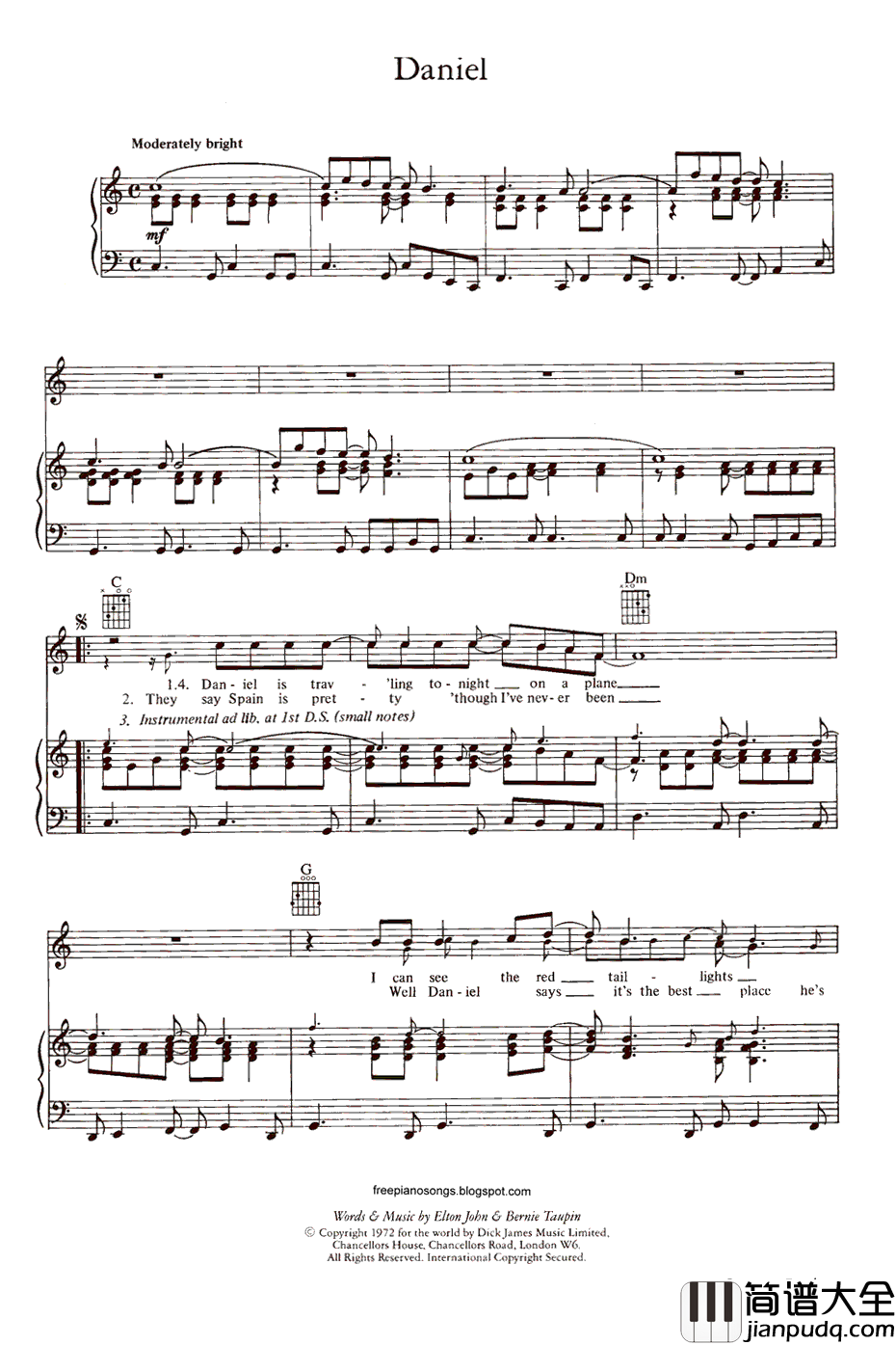 Daniel钢琴谱_EltonJohn