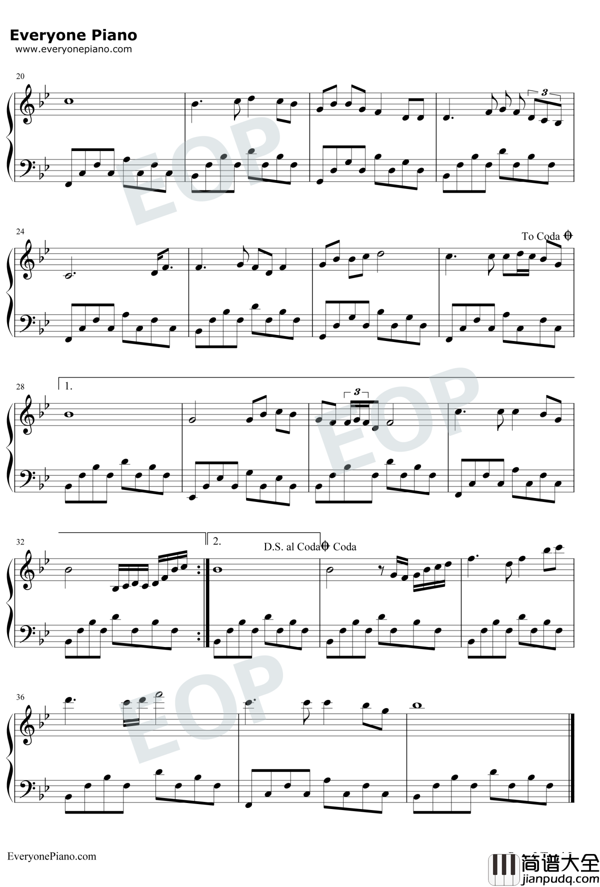 北国之春钢琴谱_蒋大为