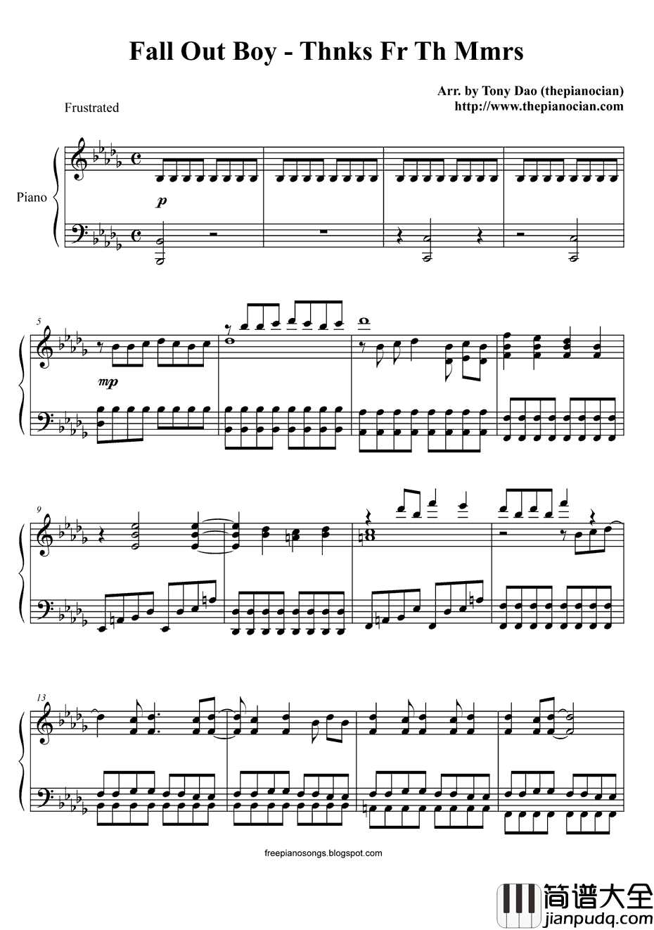 Thnks_fr_th_Mmrs钢琴谱_FallOutBoy_Thanksforthe_Memories