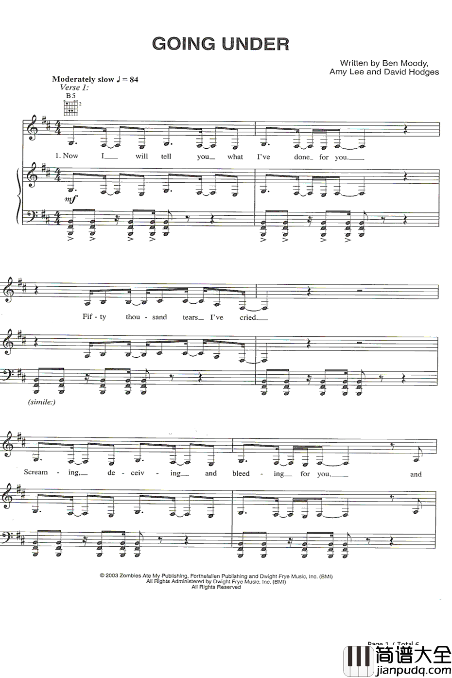 Going_Under钢琴谱_Evanescence