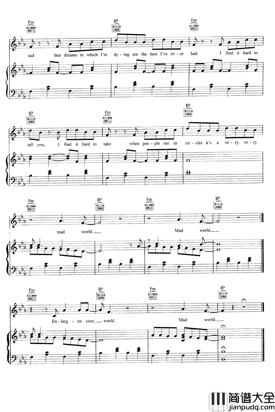 MadWorld钢琴谱_GaryJules