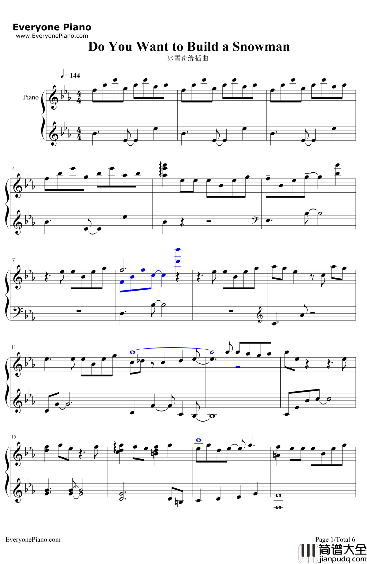 Do_You_Want_to_Builda_Snowman钢琴谱_KristenBell_冰雪奇缘插曲
