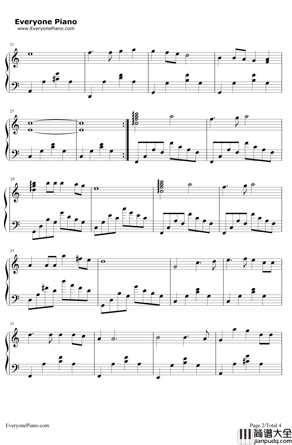 同一首歌钢琴谱_毛阿敏_同一首歌主题曲