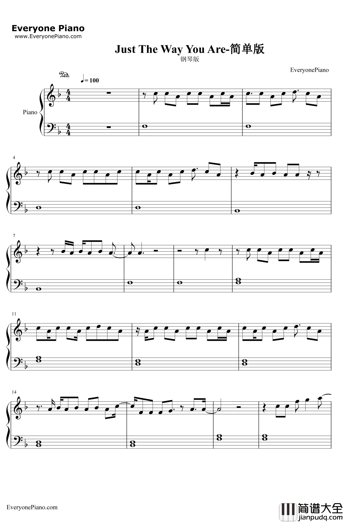 JustTheWayYouAre钢琴谱_BrunoMars