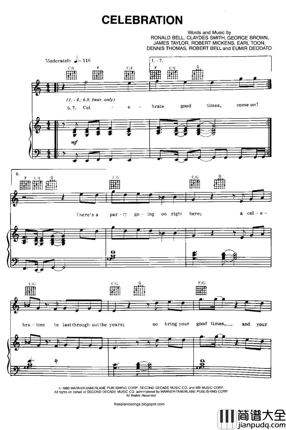 Celebration钢琴谱_Kool&theGang