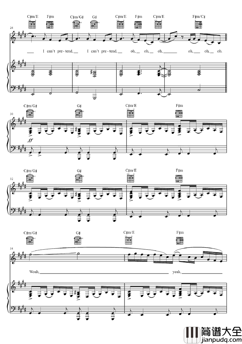 Can't_Pretend钢琴谱_TomOdell